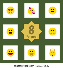 Flat Gesture Set Of Sad, Laugh, Wonder And Other Vector Objects. Also Includes Fun, Face, Sad Elements.
