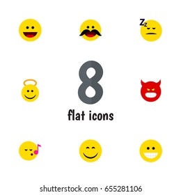 Flat Gesture Set Of Smile, Pouting, Angel And Other Vector Objects. Also Includes Sing, Angel, Grin Elements.