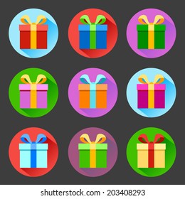 Flat gift box icons set