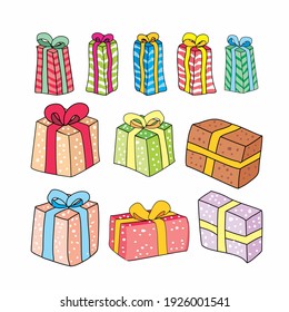 Flat Gift Box Icons. Vector Present Boxes Set Isolated on White Background.
