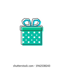 Flat gift box Outline Cartoon Style Suitable for Sticker, Icon. Isolated on a white background