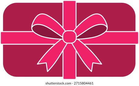 Caja de regalo plana con cinta rosa y arco sobre fondo rosa oscuro presente