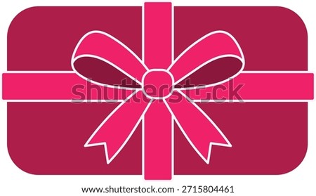 Flat gift box with pink ribbon and bow on dark pink background present
