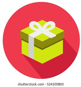 Flat  Gift Box Present with white Bow icon design and long shadow vector illustration for website and promotion banners.