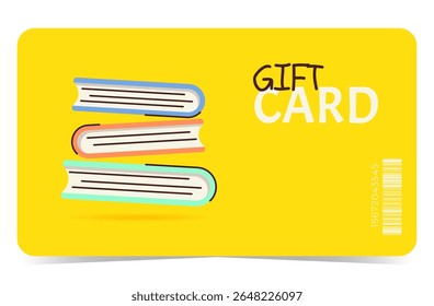 Modelo de cartão-presente plano com livros. Design para vendas, programas de fidelidade, bônus ou presentes. Ilustração vetorial para qualquer negócio ou ocasião