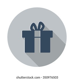 Flat Gift  icon with long shadow on grey circle