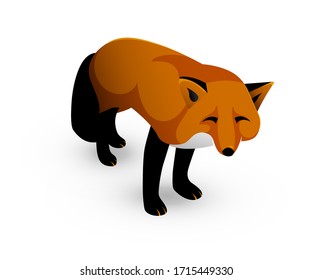 Flat ginger fox, cartoon vector illustration isolated on white. Funny and cute animal emotion character design.