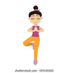 flat girl do yoga. pose of tree