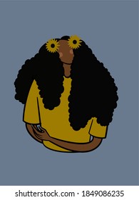 Flat girl with flowers vector poster icon