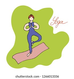 Flat girl goes in for sports, yoga on open air. Healthy lifestyle.