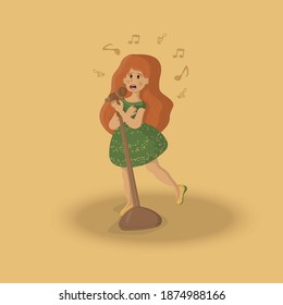 flat girl with red hair sings