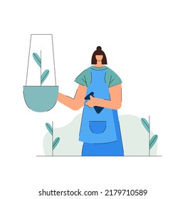 Flat Girl Watering Plants Illustration