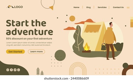 Flat glamping landing page template vector design in eps 10