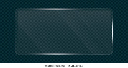 Flat glass frame horizontal banner, Glass transparent realistic effect texture, Shining glare on transparent mirror surface, Vector illustration.