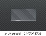 Flat glass plate banners. Realistic windows mockup. Set of mirror on transparent background. Light effect for a picture or a mirror. Clear glass showcase. 3d panel texture or clear window.