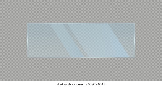 Flat glass plate, clear banners, realistic screen glass, window mockup, clear glass showcase.