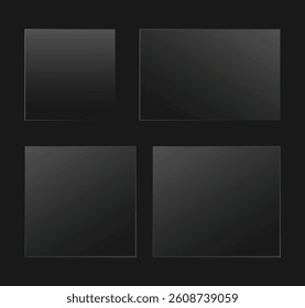 Flat glass plate. Realistic windows. Set of mirror on transparent background.