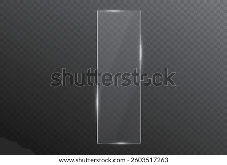 Flat glass plate, transparent banners, realistic screen glass, window mockup, clear glass showcase, glossy plastic glare frame, acrylic with glares and light, clear rectangular plate, plexiglas, 3d