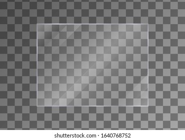 Flat glass plates set. Windows banners on transparent background.  Reflection 3d plate, clear  mirrors,  window. Glitter rectangle display Glare glass frame. Vector