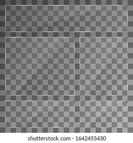 Flat glass plates set. Windows banners on transparent background.  Reflection 3d plate, clear  mirrors,  window. Glitter rectangle display Glare glass frame. Vector