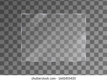 Flat glass plates set. Windows banners on transparent background.  Reflection 3d plate, clear  mirrors,  window. Glitter rectangle display Glare glass frame. Vector