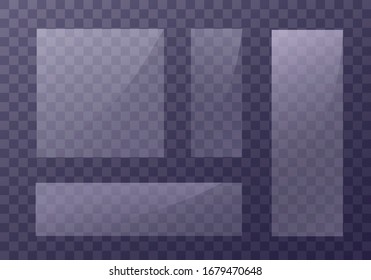 Flachglasplatten Set. Windows-Banner auf transparentem Hintergrund.  Reflektion 3D Platte, klare Spiegel, Fenster. Glitzer Rechteck-Anzeige Glassglas Rahmen. Vektorillustration