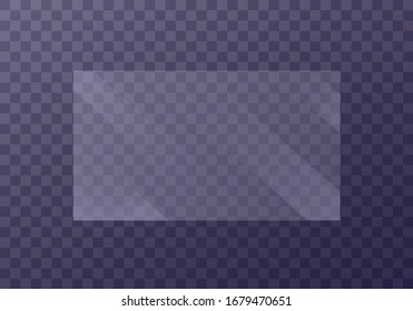 Placas de vidrio planas. Banners de Windows en fondo transparente.  Placa 3d reflejada, espejos transparentes, ventana. Pantalla de rectángulo de brillo Marco de cristal de cristal. Vector