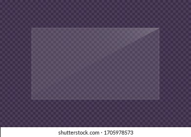 Placas de vidrio planas. Banners de Windows en fondo transparente. Placa 3d reflejada, espejos transparentes, ventana. Pantalla de rectángulo de brillo Marco de cristal de cristal. Vector
