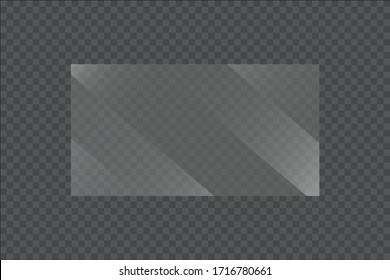 Flat glass plates set. Windows banners on transparent background. Reflection 3d plate, clear mirrors, window. Glitter rectangle display Glare glass frame. Vector