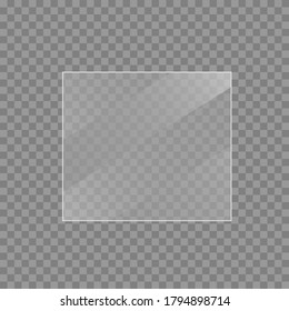 Flachglasplatten Set. Windows-Banner auf transparentem Hintergrund. Reflektion 3D Platte, klare Spiegel, Fenster. Glitzer Rechteck-Anzeige Glassglas Rahmen. Vektorgrafik