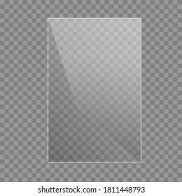 Placas de vidrio planas puestas. Banners de Windows en fondo transparente. Placa 3d reflectante, espejos claros, ventana. Pantalla de rectángulo brillante Marco de vidrio brillante. Vector