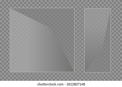 Flachglasplatten Set. Windows-Banner auf transparentem Hintergrund. Reflektion 3D Platte, klare Spiegel, Fenster. Glitzer Rechteck-Anzeige Glassglas Rahmen. Vektorgrafik