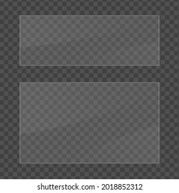 Flachglasplatten Set. Windows-Banner auf transparentem Hintergrund. Reflektion 3D Platte, klare Spiegel, Fenster. Glitzer Rechteck-Anzeige Glassglas Rahmen. Vektorgrafik