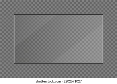 Placas de vidrio planas puestas. Banners de Windows en fondo transparente. Placa 3d reflectante, espejos claros, ventana. Pantalla de rectángulo brillante Marco de vidrio brillante. Vector