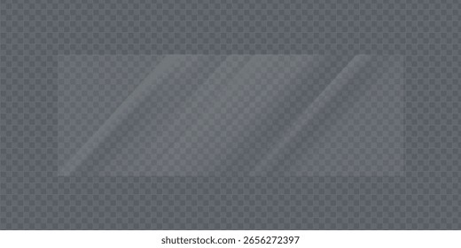 Flat glass plates set. Windows banners on transparent background. Reflection 3d plate, clear mirrors, window. Glitter rectangle display Glare glass frame. Vector