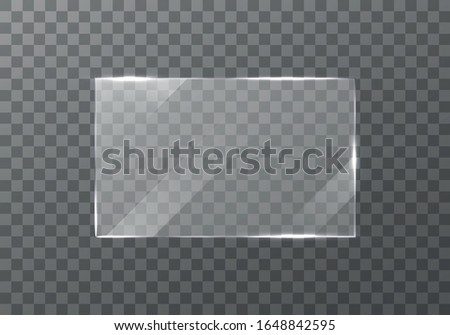 Flat glass plates set. Windows banners on transparent background.  Reflection 3d plate, clear  mirrors,  window. Glitter rectangle display Glare glass frame. Vector