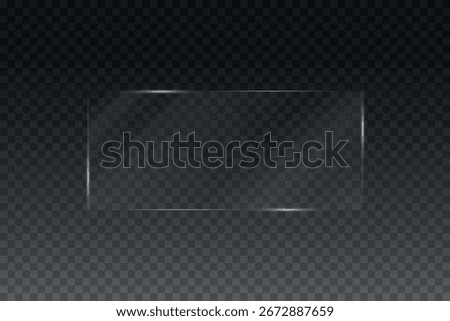 Flat glass plates set. Windows banners on transparent background. Reflection 3d plate, clear mirrors, window. Glitter rectangle display Glare glass frame. Vector