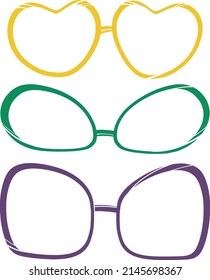 Gafas planas para el diseño decorativo. Marcos de lentes multicolores. Diseño vectorial aislado. Plantilla de vectores. Plantilla de marco.