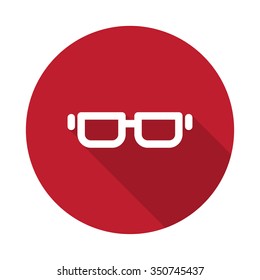 Flat Glasses icon with long shadow on red circle