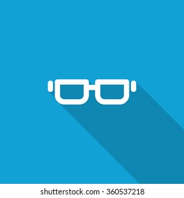 Flat Glasses icon with long shadow on blue backround