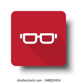 Flat Glasses web icon on red button with drop shadow