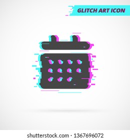 Flat Glitch Art Calendar isolated Icon