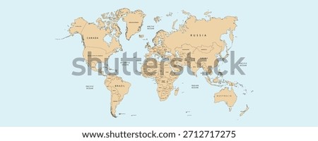 Flat global map vector showing simple political world map for education and learning. Ideal for educational world map projects, country maps, geography lessons, presentations, and international concepts.