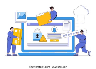 Un concepto global, personal, de seguridad de datos en línea, de seguridad de Internet o de protección de la información. Ilustración de estilo de esquema para la página de inicio, banner web, infografías, imágenes de héroe