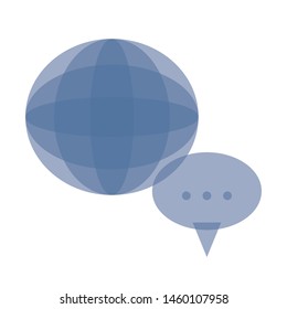Flat globe and bubble speech icon for language ability sign.