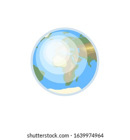 Flat globe earth in isolated illustration modern vector style on white background concept. Planet symbol. Graphic element. Europe map.