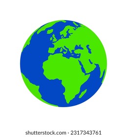 Flat Globe Green Blue Continents Isolated Vectorsymbol Illustration