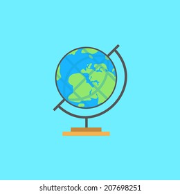 Flat globe. Minimal Earth, on simple background. Education flat element, for flyer, brochure, card, poster. Easy to edit. Vector illustration - EPS10.