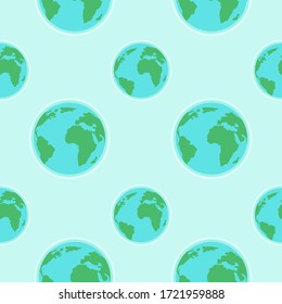 Flat globe seamless pattern. Seal for Earth Day. Vector illustration with the meaning of save the planet. Ideal for wallpaper, wrapping paper, cards, posters, booklets, design.