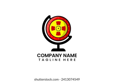 Flat globe travel shield logo icon template vector design illustration